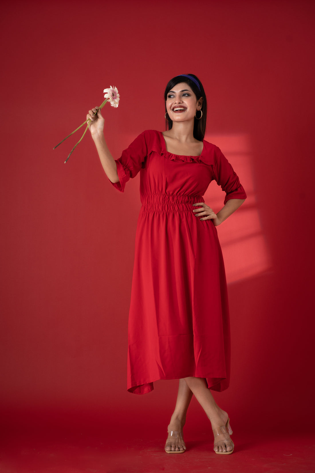 Red Reverie Square Neck Dress