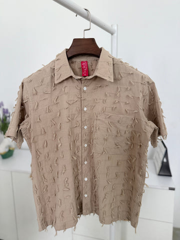 Loose Weave Fringe Design Oversized Shirt