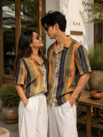 Tropical Stripe Couple Shirt Set