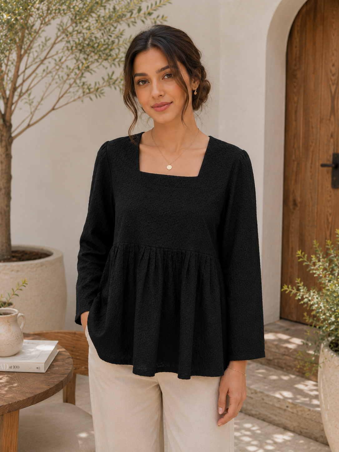Women's Chikankari Cotton Babydoll Top