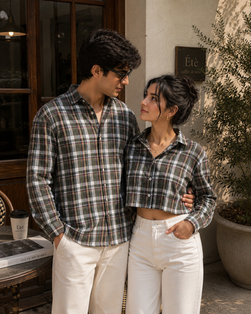 Evergreen Plaid Couple Matching Shirt Set