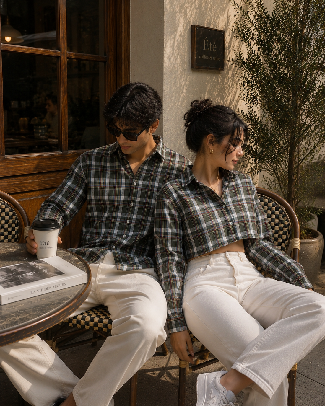 Evergreen Plaid Couple Matching Shirt Set