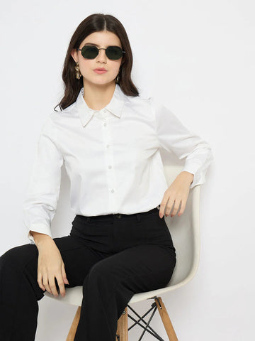 sanjara  Black & White Cotton Blend Shirt
