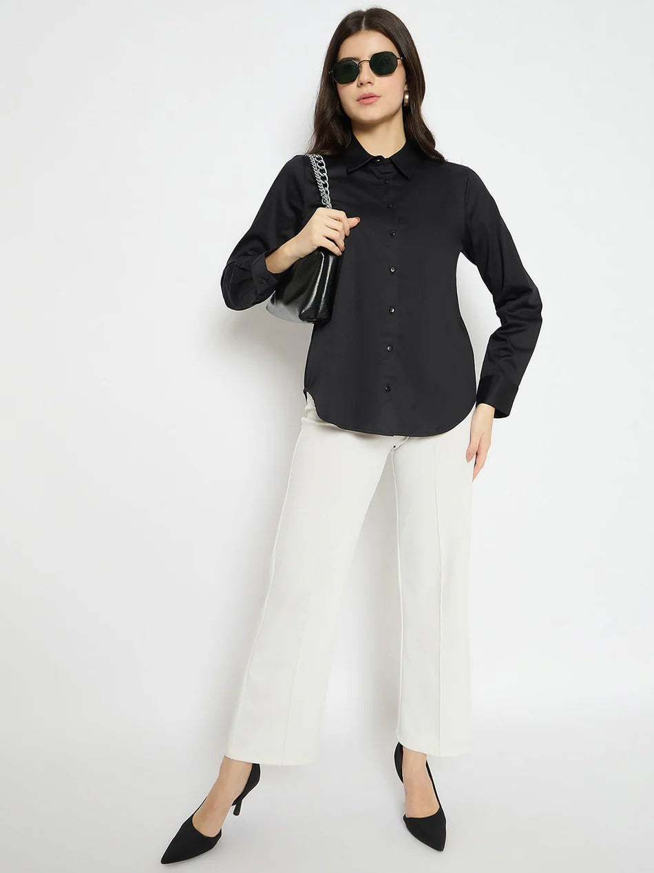 sanjara  Black & White Cotton Blend Shirt