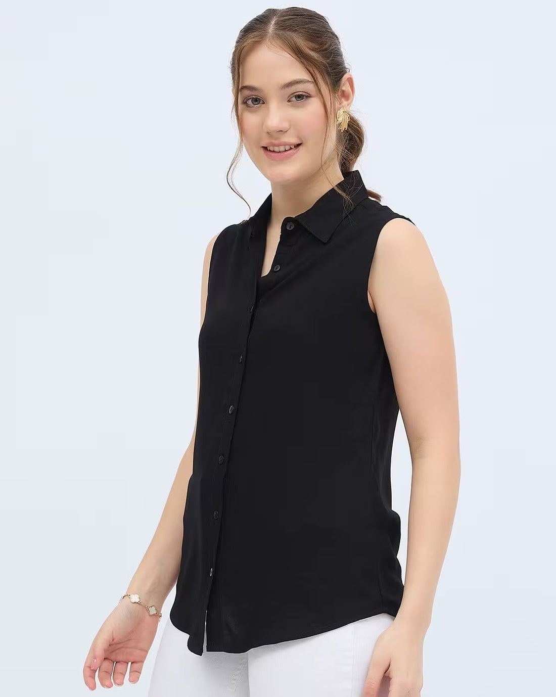 Casual Front Button Sleeveless Blouse