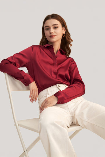 Long Sleeves Collared Silk Shirt