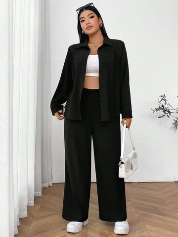 Women Black Button-Up Long Sleeve Shirt